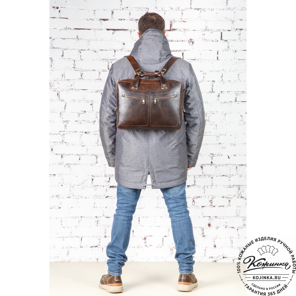 Кожаная мужская сумка-рюкзак "Генри" (коричневый эксклюзив)